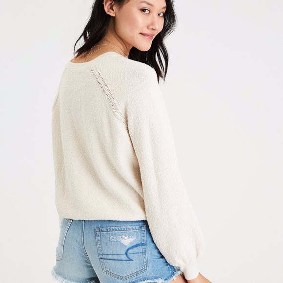 American Eagle Outfitters Sweaters - American Eagle White Boucle Balloon Sleeve Sweater